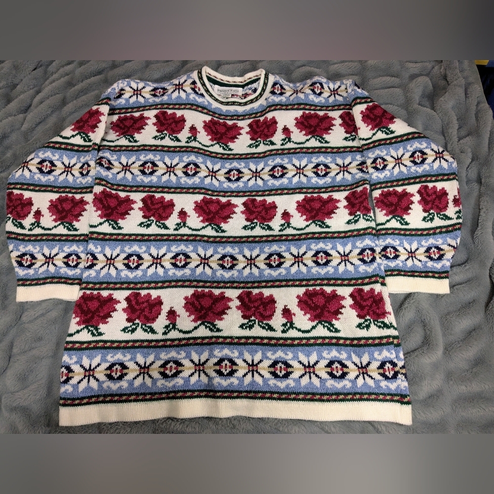 Vintage Private Eyes Adele Knit Sweater, Women's XL 90's Roses